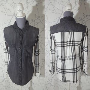 Rails Black Chambray Tencel Button Front Harper Shirt w/ Plaid Back